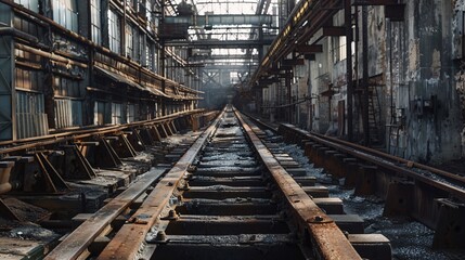 Rusted conveyor system in an abandoned plant