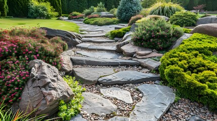 Naklejka premium A rock garden with winding paths made img