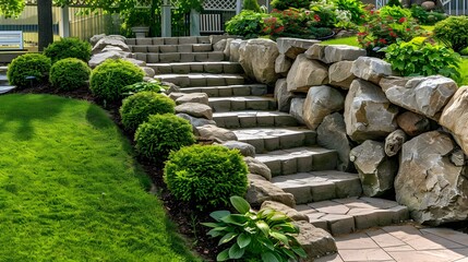 Obraz premium Rock garden with stone steps leading