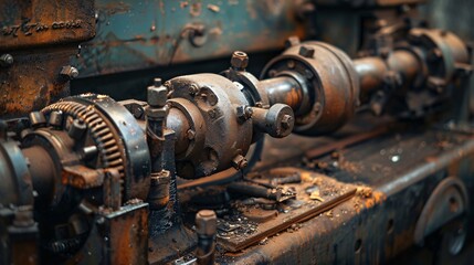 Vintage lathe machine with rust and broken parts
