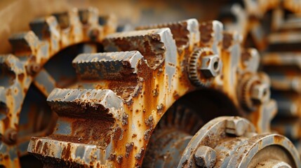 Antique gear mechanism with rusted and worn metal