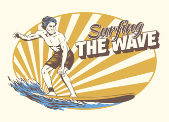 Vintage Shirt Illustration of Man Surfing the Wave