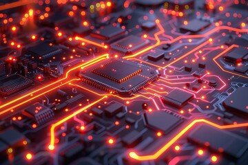 Glowing Circuit Board with a CPU in the Center