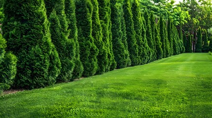 Coniferous plants with dense rows of arborvitae img