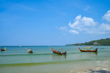 Beautiful beach with clear blue sky at phuket Thailand.