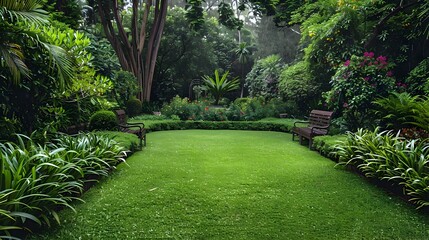 Naklejka premium Lawns with green lawns surrounded by lush image