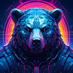 a Cyberpunk bear portrait with colored fluid, artwork