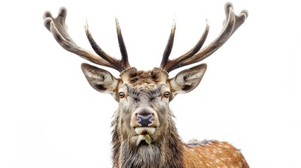 Obraz premium Red deer stag in front of a white background, remasterized.