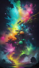 Obraz premium vibrant hyper textured acrylic painting of space