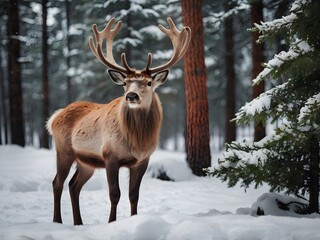 Majestic Elk Snowy Forest Winter Scene Antlers Wildlife Nature