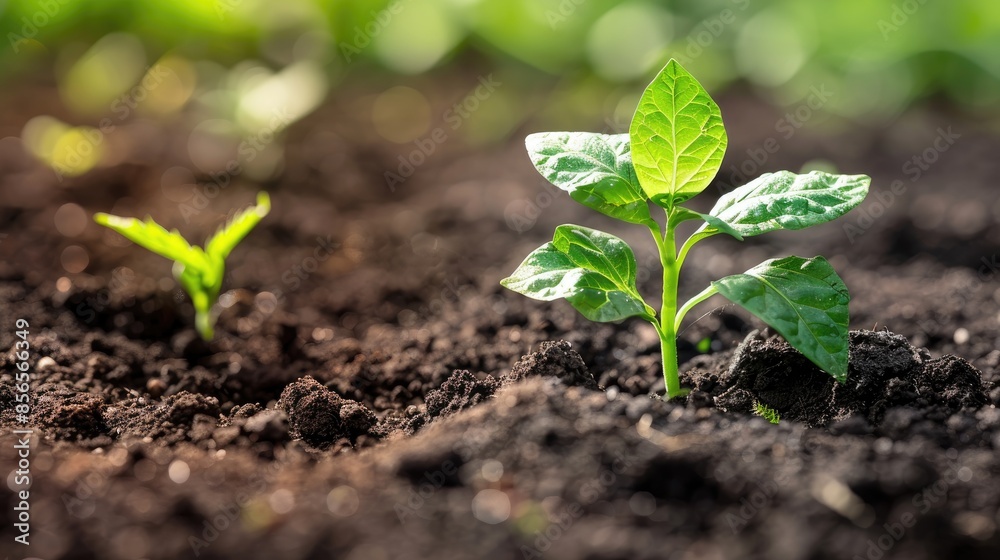 Sticker Plant on soil in garden