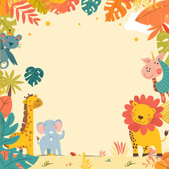 Fototapeta premium A colorful, playful safari-themed birthday invitation made with generative AI