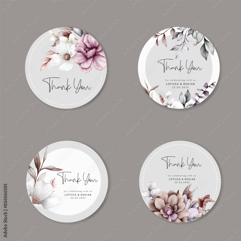 Wall mural Beautiful vintage label collection with floral frame