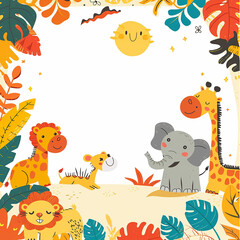 Fototapeta premium A colorful, playful safari-themed birthday invitation made with generative AI