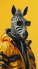 Zebra Inspired Anthropomorphic Streetwear Portrait on Yellow Background