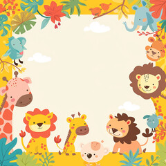 Fototapeta premium A colorful, playful safari-themed birthday invitation made with generative AI