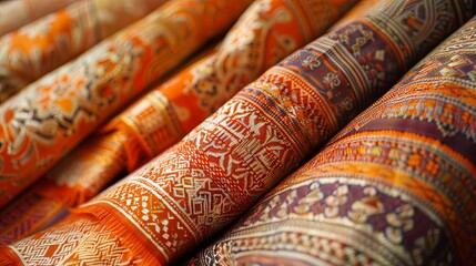 Thai fabrics, Thai textiles, Thai textile, orange Thai pattern weaving fabric