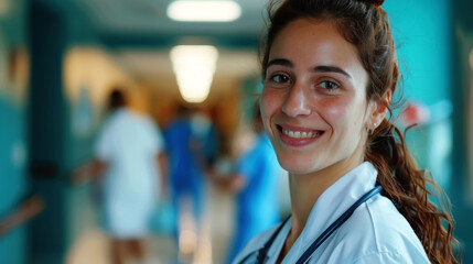 Fototapeta premium portrait cheerful of doctor in the hospital to convey their spirit of work