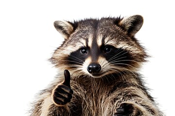 Obraz premium A raccoon giving a thumbs up isolated on white background.