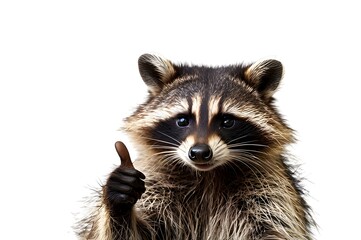 Fototapeta premium A raccoon giving a thumbs up isolated on white background.