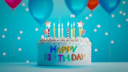 happy birthday party cake backgrounds. 3d rendering