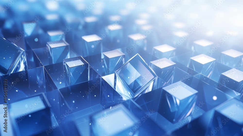 Poster  a captivating abstract blue background with captivating diamonds and squares in an enchanting geometric pattern.