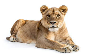 Lioness Resting on White Background