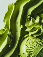 Fototapeta premium Modern matcha ice cream, a closeup view of modern matcha ice cream, its intense green color and smooth texture against a white background