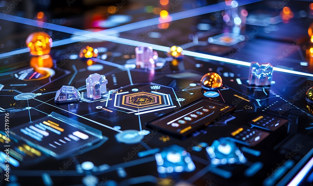 Poster futuristic interface with interactive elements