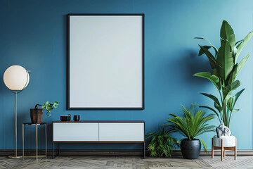 mockup frame on wall, empty canvas, generated ai