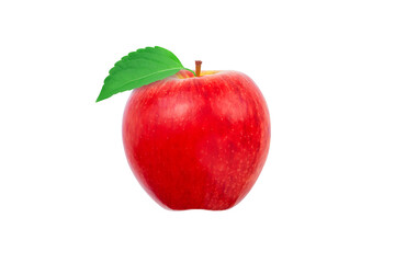Red apple with green leaves isolated on white background. Clipping path.