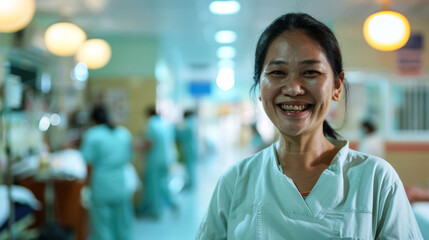 Fototapeta premium portrait cheerful of doctor in the hospital to convey their spirit of work