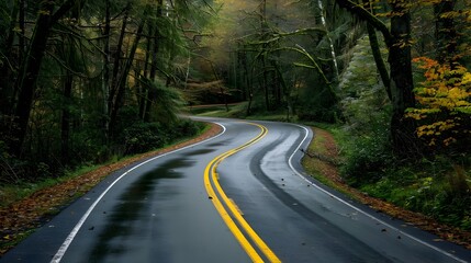 Fototapeta premium Scenic Winding Forest Road with Autumn Foliage Landscape