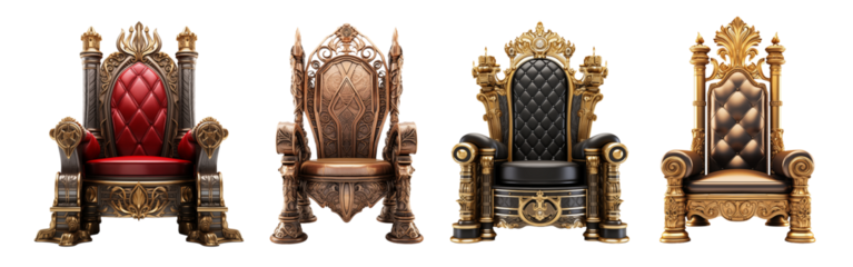 Throne king armchair set isolated on transparent background