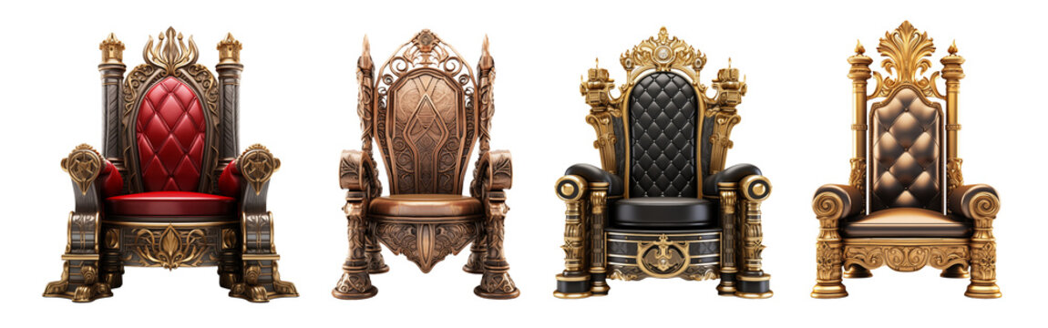 Throne king armchair set isolated on transparent background