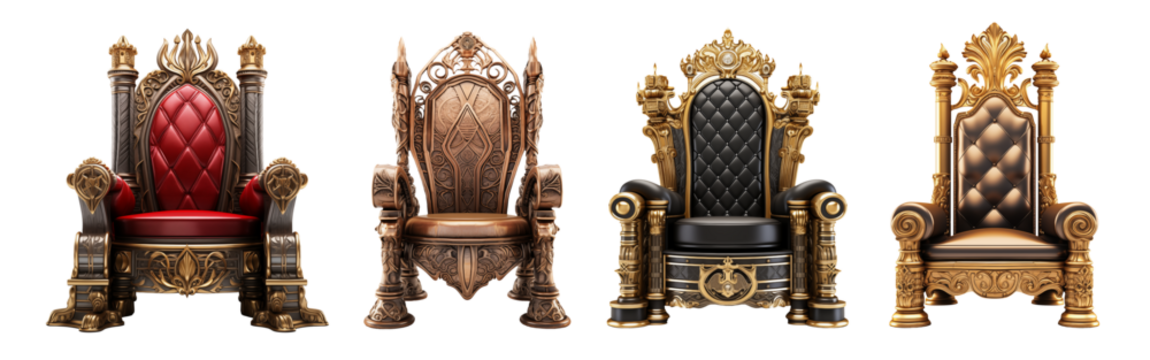 Throne king armchair set isolated on transparent background