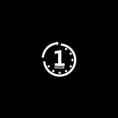 One hour clock icon isolated on dark background
