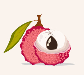 A peeled lychee reveals its translucent white flesh and single black seed.