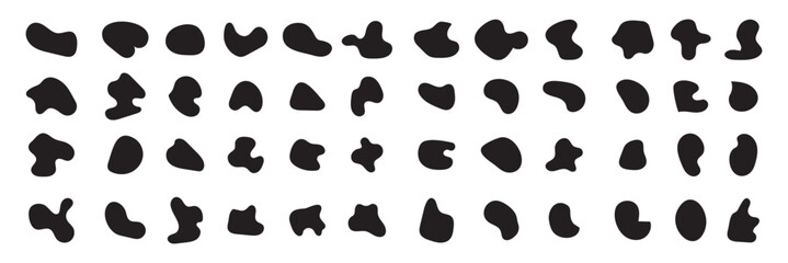 Abstract fluid black blob shape vector set. Modern liquid irregular blob shape elements graphic flat style