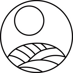 線画円形シンプル花札　葉月　芒　月　8月　芒に月