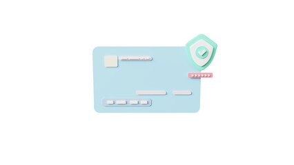 credit card money financial security for online shopping, online payment with payment protection. 3d render Right mark with protect shield verified icon and passwords. protection shield icon PNG