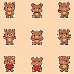 Little Bear character different poses illustration. Cartoon character design. Flat Cartoon Style. Cute Animal Set.