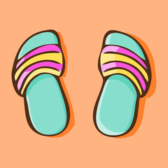 Illustration of Blue Flip-Flops with Pink and Yellow Stripes