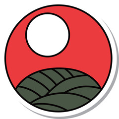 ステッカー風の円形シンプル花札　葉月　芒　月　8月　芒に月