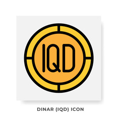 Dinar IQD Currency Icon. Iraq Financial Symbol Flat Icons, in golden color Graphic Design. Vector Illustrations.
