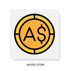 Dollar AUD Currency Icon. Australia Financial Symbol Flat Icons, in golden color Graphic Design. Vector Illustrations.