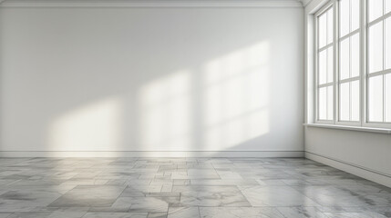 Fototapeta premium Empty room interiors illuminated with natural window lighting and copy space. Residential interior design composition with no furniture.