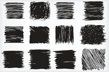 Hatching patterns backgrounds. Abstract hand drawn backgrounds. Linear pencil sketch and doodle patterns, crossed, wavy and parallel lines in editable vector format. Crosshatch  textures, eps 10.