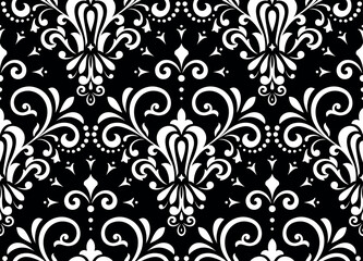 Wallpaper in the style of Baroque. Seamless vector background. White and black floral ornament. Graphic pattern for fabric, wallpaper, packaging. Ornate Damask flower ornament