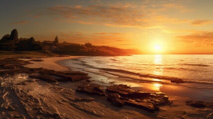 Fototapeta premium Photorealistic sunset panorama with high resolution and soft shadows.